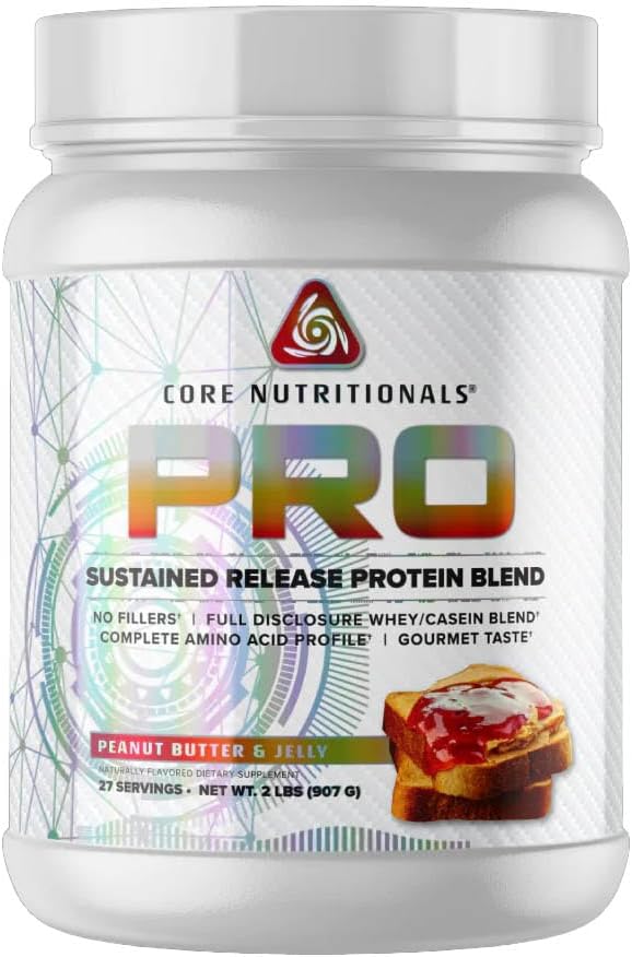 Core Nutritionals Pro trajen release beljakovinska mešanica, Prebavna encimska mešanica, 25G proteini, 2G Carb, 27 Serving (Peanut Butter and Jelly)
