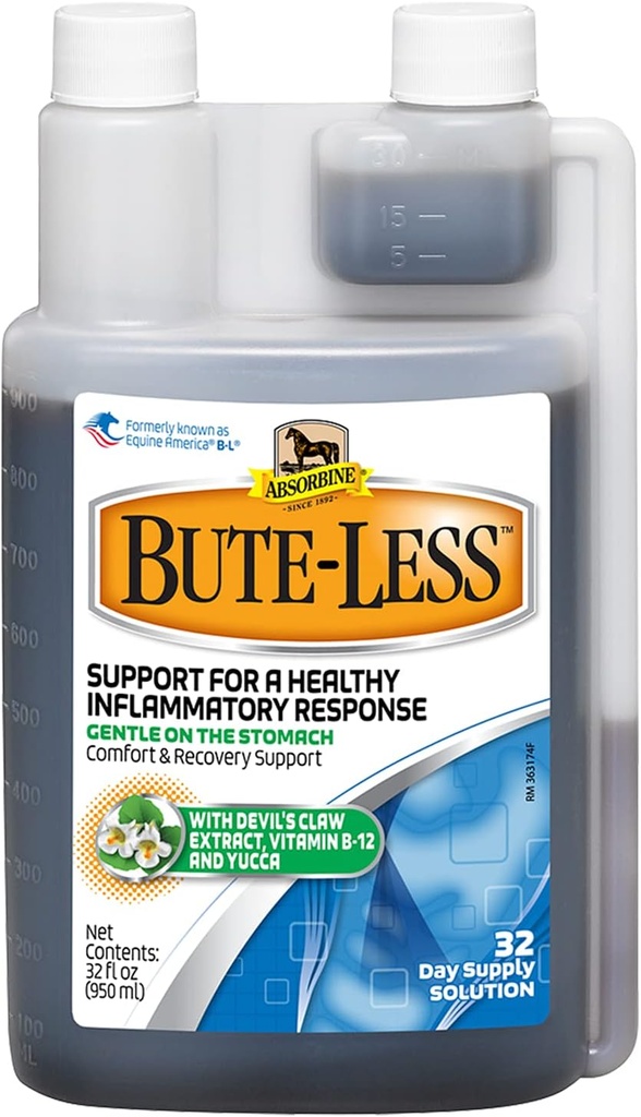 Absorbine Bute-Less Dolgotrajni konj Comfort & recovery Supplement Solution, Nežna na želodec, Hudičev krem, Vitamin B-12, Yucca, 32oz / 32 Day Supply