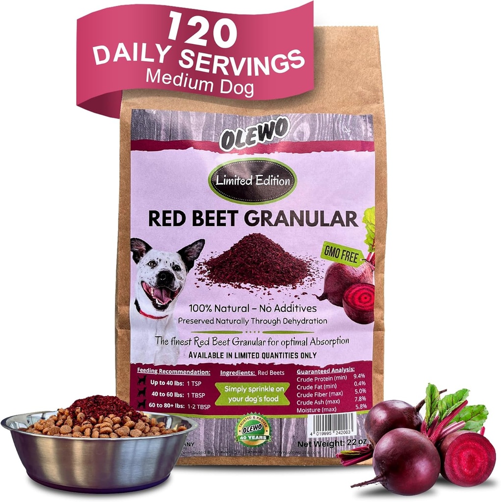 Olewo rdeče beets za pse Granular – Naravni anti srbeč pes hrana topper, Imunska, čiščenje, Koža in Coat podpora, Dehidrirana celotna hrana multivitamin & Fiber, 22 oz