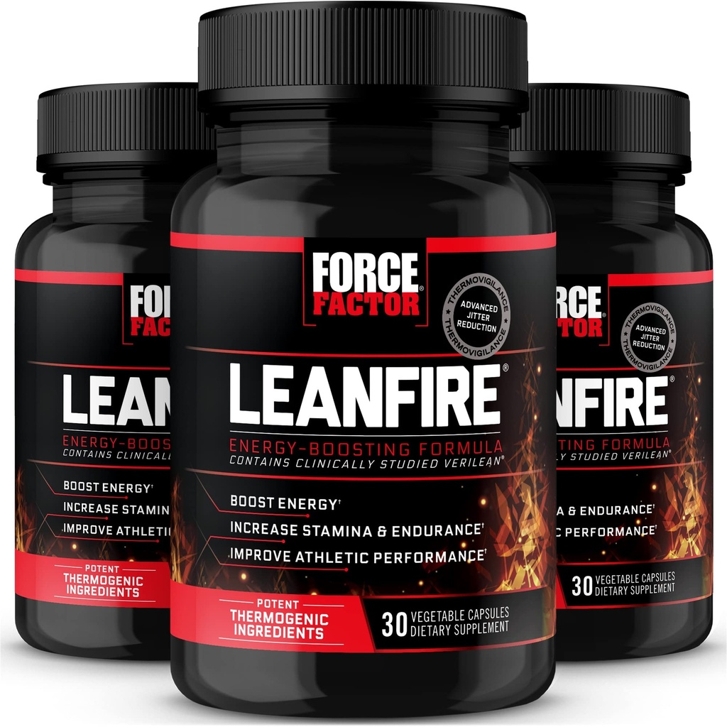 FORCE FACTOR LeanFire, 3-Pack, Pred vadbene energijske tablete z izvlečkom zelenega čaja in kofein za povečanje energije, izgradnjo najete mišice, izboljšanje atletske zmogljivosti in izboljšanje fokusa, 90 kapsul