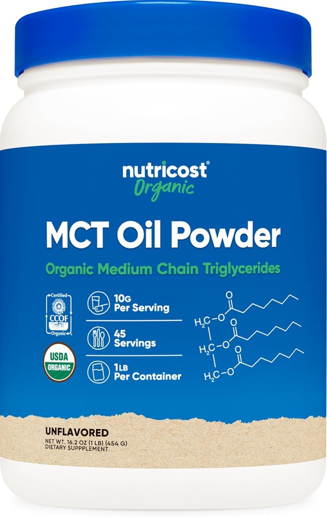 Nutricost Organic MCT Oil Powder 1 LB - Certified USDA Organic, Super za Keto, Ketosis in Ketogene Diete - nič neto ogljikovih hidratov (srednja veriga triglicerid)