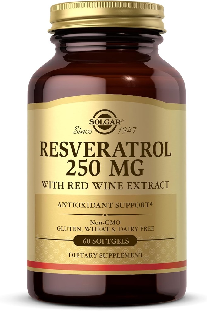 Solgar Resveratrol 250 mg z izvlečkom rdečega vina - 60 softgels - antioksidantna podpora - Ne-GMO, Gluten Free, Dairy Free - 60 Serving
