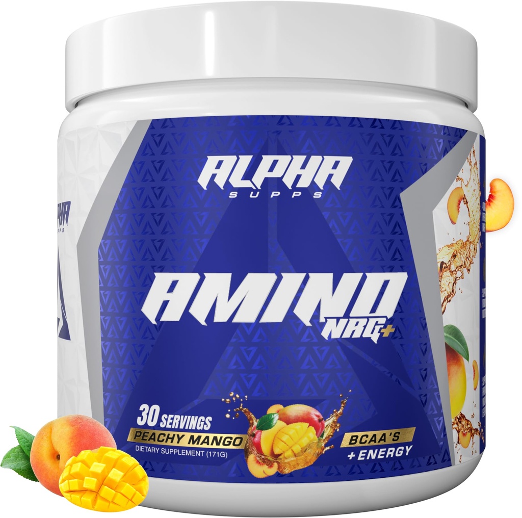 Alpha Supps Amino NRG+ BCAA Amino Energy Recovery Powder - Hidracija Mešanica z elektroliti - Fokus mešanica za optimalno podporo pri moških in ženskah (30 strežb, Peachy Mango)