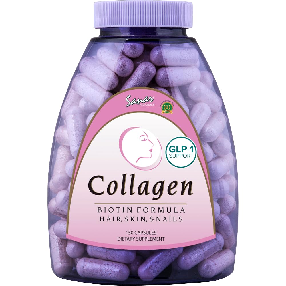 Sanar Naturals Kolagen tablete z Biotin, Vitamin C - Podpira zdrave lase, kožo in nohte - povečanje rasti las in močne nohte - Kolagen Biotin dodatek, 150 Kapsule