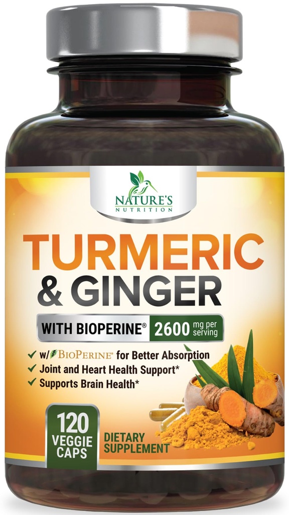 Kurkumin dodatek 2600mg - z organsko ingver & kurkuma, BioPerin črna paprika Izvleček 95% kurkuminoidi - Napredna absorpcija Joint & Antioksidant Dodatna podpora moči - 120 Kapsule
