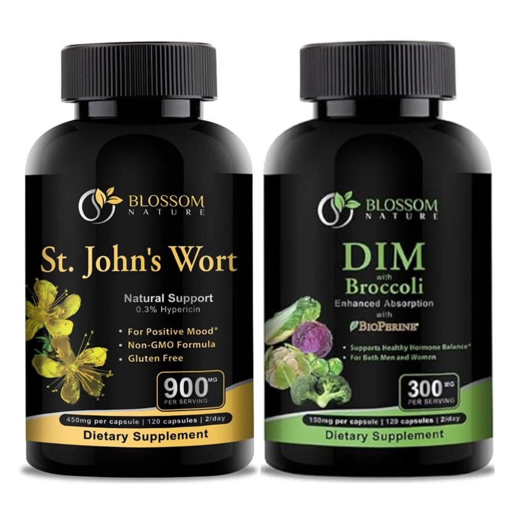 St Johns Wort 900mg-Mood podpora dodatek-Calm dopolnila. DIM dodatek 300mg z Brokoli 200mg BioPerin 10mg- Hormon in estrogen ravnovesje za ženske in moške 120 Zelenjavne kapsule(2 MESEC OSKRBE)