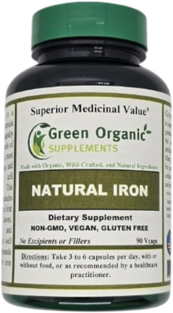 (Pack iz 1) Green Organic Supplements' likalnik, 2000mg Organske železove kapsule, 90, ročno izdelan, Vegan, Non-GMO, & Gluten proste naravne železove kapsule