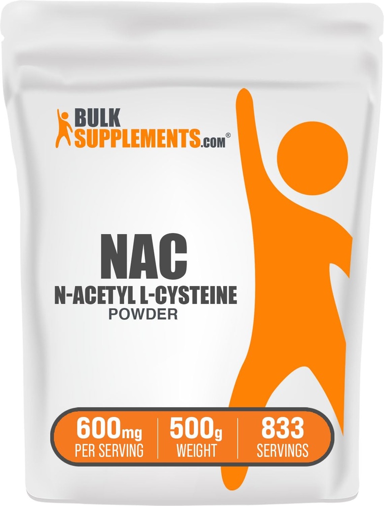 BulkSupplements.com NAC prašek - N-Acetil Cistein 600mg, NAC dodatek - Antioksidant podpora, Gluten Free - 600mg na serviranje, 833 Servings, 500g 1,1 lbs (Pack of 1)