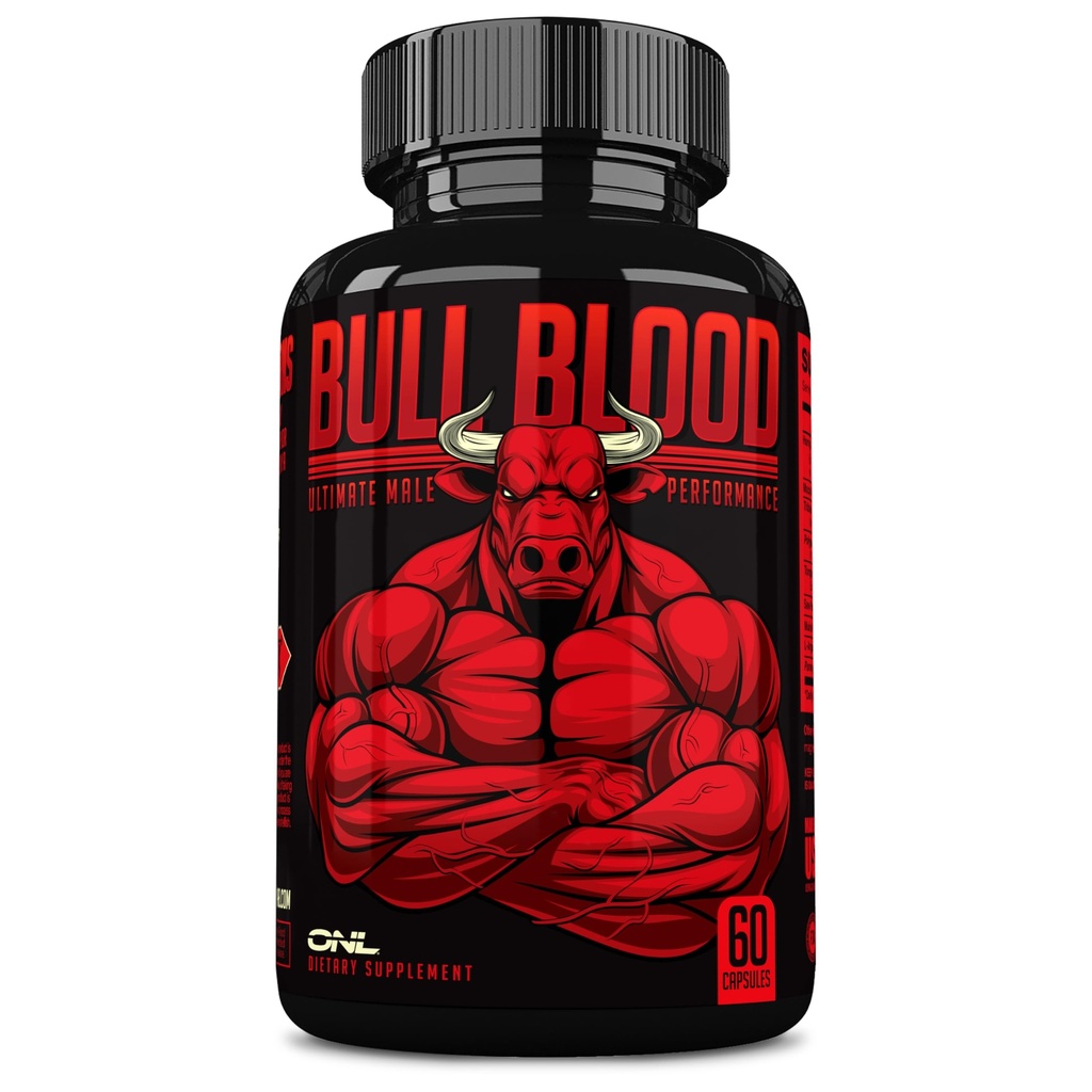 Bull Blood Testosteron Booster za moške - Testosteron dopolnilo za Stamina & vzdržljivost - Maca Root, Horny Goat Weed, Tribulus Terrestris Extract & Tongkat Ali - moški izboljšanje dodatek - 60 Ct