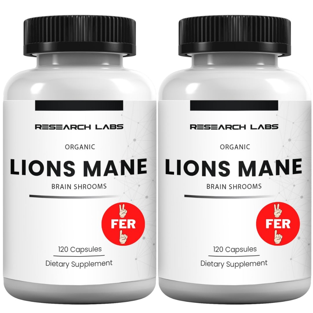 Raziskovalni laboratoriji Organic Lions Mane Dodatne kapsule, 2 Fer 1 Ad - 240 Kapsule w/Patent LitropaneTM Imuno System Booster Nootropic Brain Support Gobe Dopolnilo. 10X Extract primerljiv 18000 mg