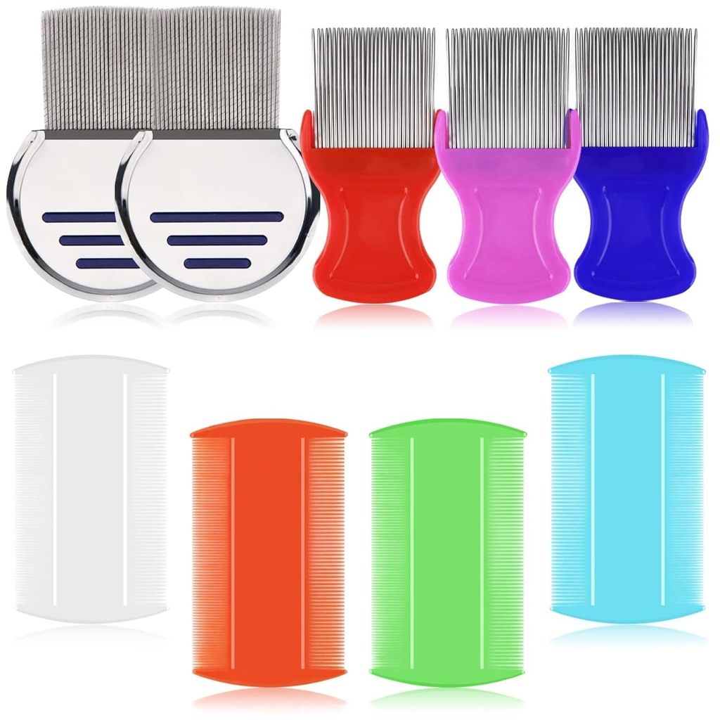 LABOTA 9 Pcs Lice Combs, Flea Combs, Hair Comb Dvojni sided Fine Zobni Combs, Odstranjevalni prhljaj Comb s kovinskimi zobci, Nerjaveče jeklo Louse in Nit Comb za obdelavo glave Uši