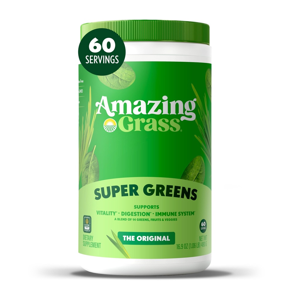 Neverjetna travnata zelena mešanica superhrana: Super zelena prašek s Spirulina, Klorella, pesa korenski prah, Pregestiv encimi, Prebiotiki in probiotiki, Original, 60 Serving (Packaging May Vary)