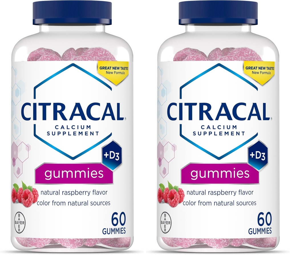 CITRACAL kalcij dodatek Gumies, žvečljivi kalcij z vitaminom D3, podpira zdravje kosti, kalcij žvečenje za starost 12+, naravna malina aroma, 60 Število (Pack od 2)