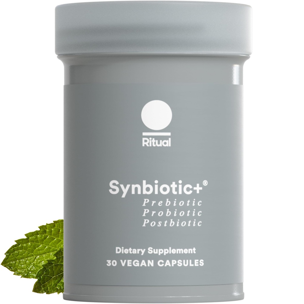 Ritual Symbiotic+ Probiotic, Prebiotic, Postbiotic, 3-v-1 Dopolnilo za Gut zdravje in prebavne podpore, Rednost, Bloat, Imuni, Vegan odložene dnevne kapsule, ženske in moški, 30 dan
