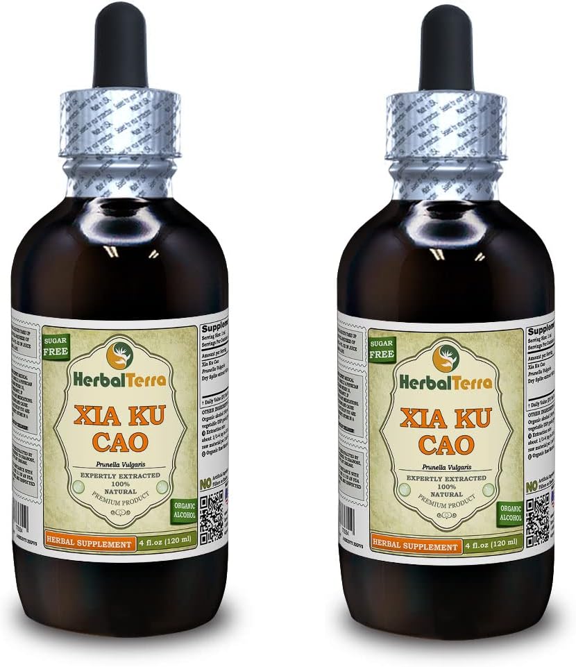Xia Ku Cao, Prunella (Prunella Vulgaris) Tinktura, Tekoči ekstrakt iz organskega posušenega Spike Powderja (Brand Name: HerbalTerra, Proudly Made in USA) 2x4 fl.oz (2x120 ml)
