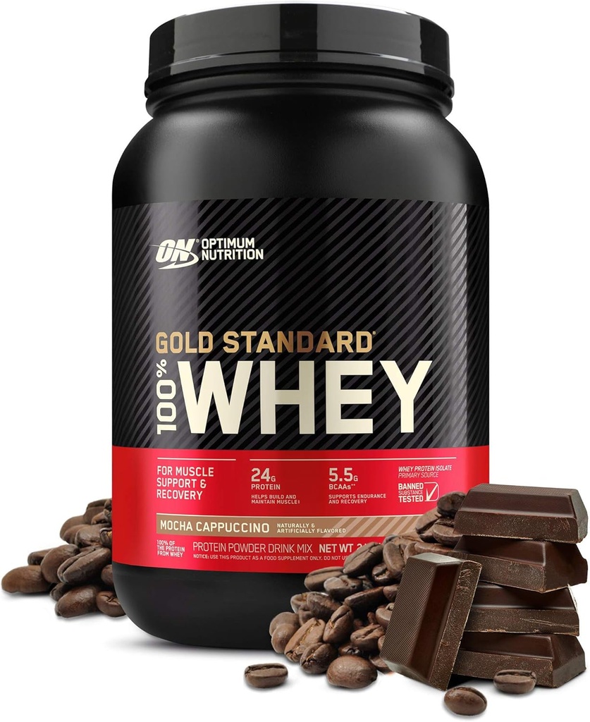 OPTIMUM GOLD STANDARD 100% sirotkinih beljakovin v prahu, Mocha Cappuccino, 2 funta