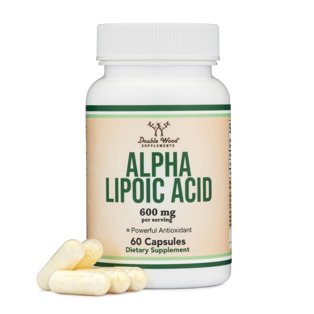 Alfa lipoična kislina 600 mg na servo, 60 kapsul (tretja stranka testirana, ne-GMO, Gluten prost, Vegan varen) Potenten antioksidant za nevropatijo in kardiovaskularno zdravje (ALA dodatek) z dvojnim lesom