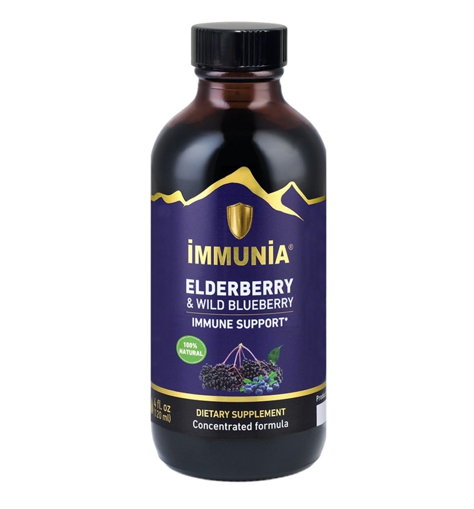 Immunia Elderberry & Wild Blueberry Concentrat. Seveda okrepite imunski sistem. Okusen okus. 24-dnevna zaloga.