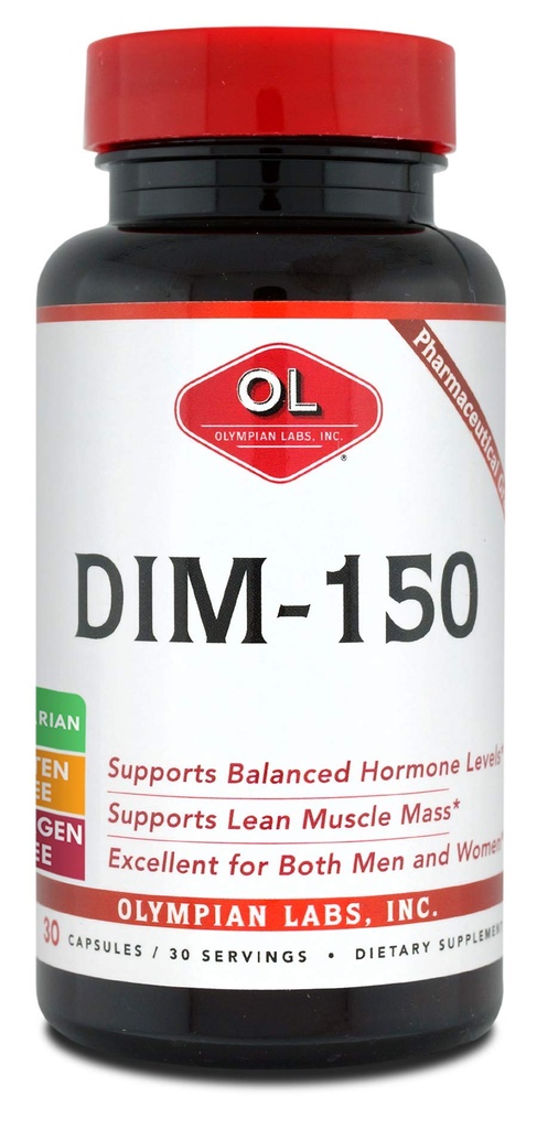 Olympian Labs DIM Supplement 150mg - DIM Diindolylmetan 30 Oskrba kapsul DIM za estrogensko ravnovesje, hormonska menopavza Relief, akne zdravljenje, PCOS, Bodybuilding