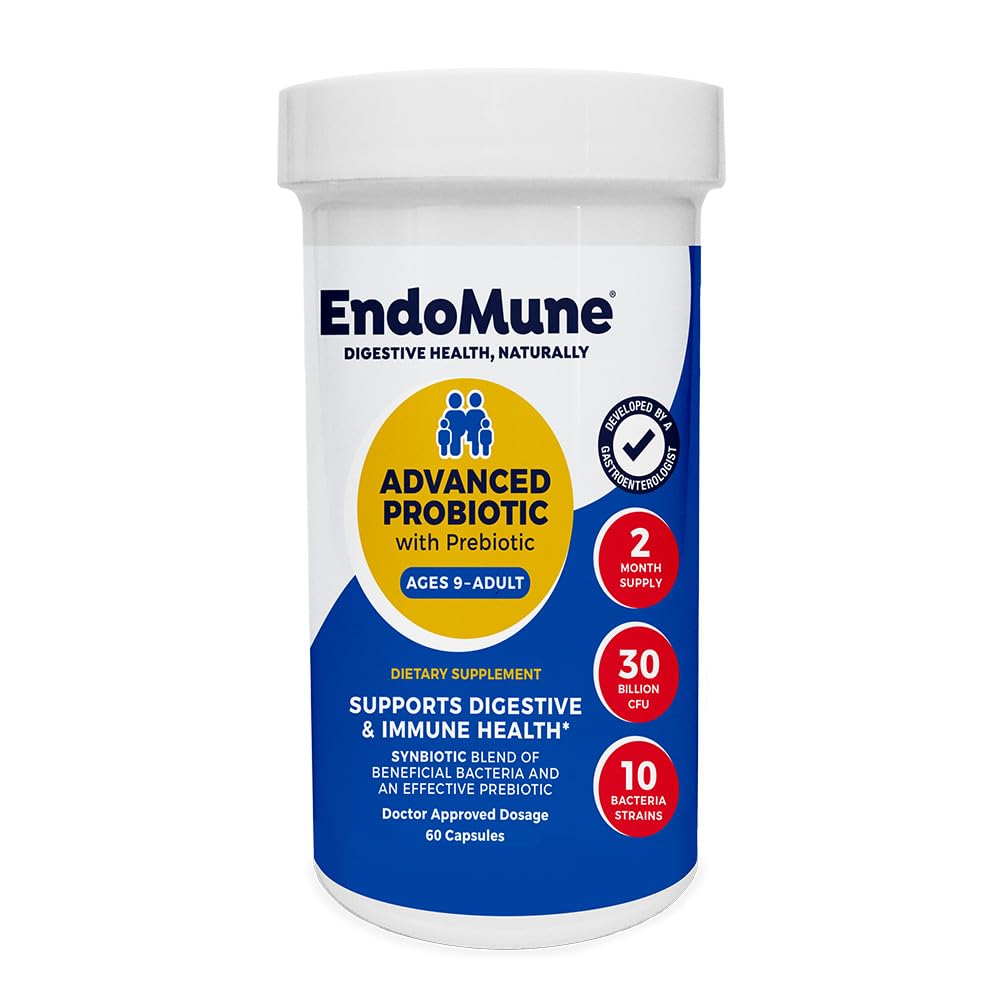 Endomune Advanced Adult Multi-Strain Probiotic dodatek s prebiotični - 10 sevi, 30 Billion CFU - Fizik oblikovan (60-Count)