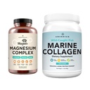 AMANDEAN Premium Magnezij Complex & Marine Collagen Bundle. Visoka absorpcija Magnezijev treonat, Glicinat & Malate. Divji ujet hidroliziran ribji kolagenski protein. Podpora kakovostnem spanju, koži in razpoloženju