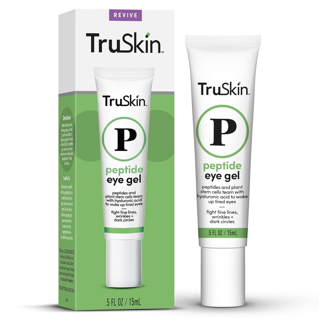 TruSkin Peptide Eye Gel – Izboljšati videz temnih krogov in linij za svetlejše očesno območje – Pod nego oči s peptidi, rastlinskih stem celic, hialuronske kisline – Zbudite utrujene oči, 0.5 fl oz