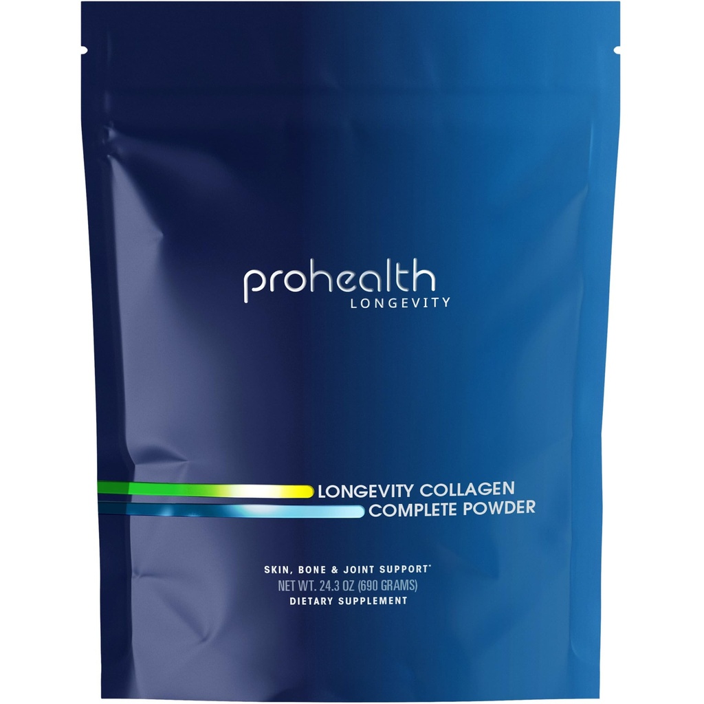 ProHealth Longevity Kolagen Peptides Prašek - za ljudi več kot 40. 20g Multi Collagen. 2g Pro-Collagen. Hialuronska kislina. Tip I, II, III, V, X za sklepe, kosti, lase, kožo, mišice, Gut - 30