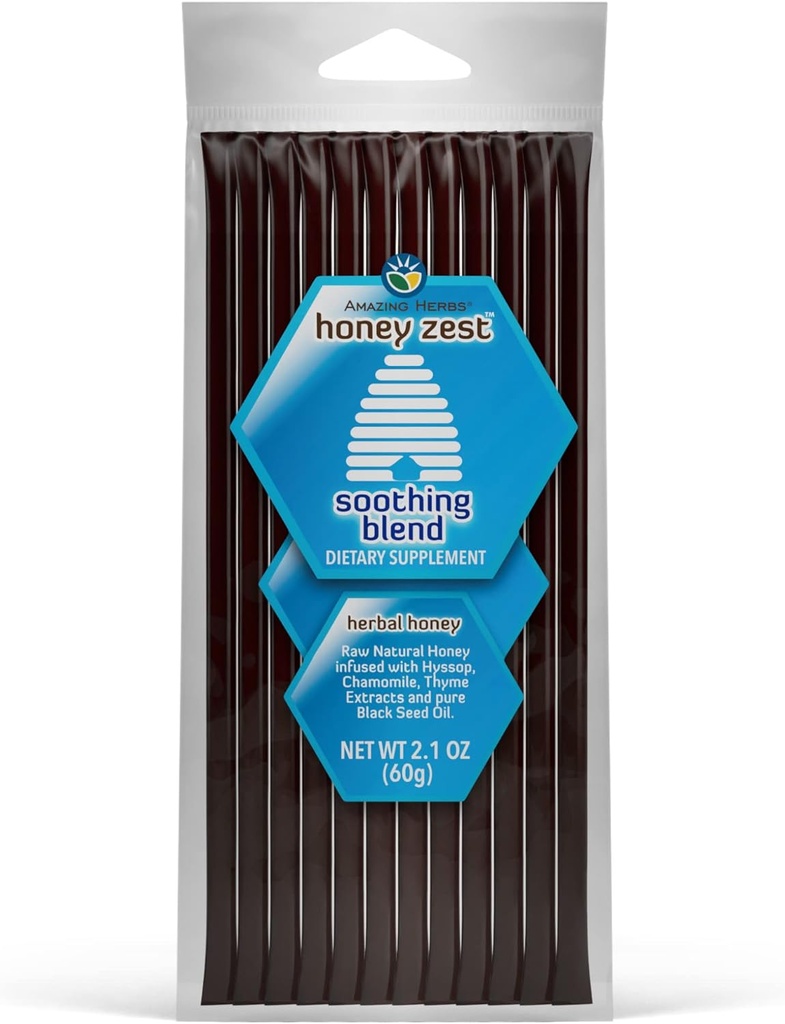 Neverjetni zelišča Raw Natural Med - Zeliščni Med Infused z Hyssop, Kamilice, Izvlečki time & čisto črno seme olje, Non GSO, Gluten prost imuno Booster - Honeyzest pomirjujoče slame, 12 Count