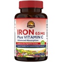 Vitalitown železni dodatek za ženske moške, Hig Potency 65mg železo z vitaminom C 250mg, manj zaprt, boljše za izgradnjo krvi in izboljšanje energije, brez gluten, non-GMO 60 Veganske železne tablete