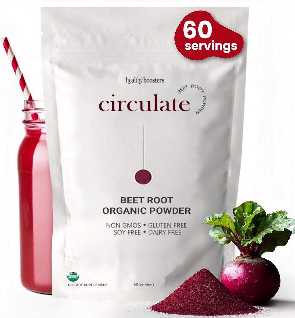 Ekološka pesa Root Powder - California Grown, 100% USDA Certified Organic - dušikov oksid Boost, Veganska superhrana za zdravje srca Moški in ženske, krvni tlak in energija, Non-GMO (60 strežnice)