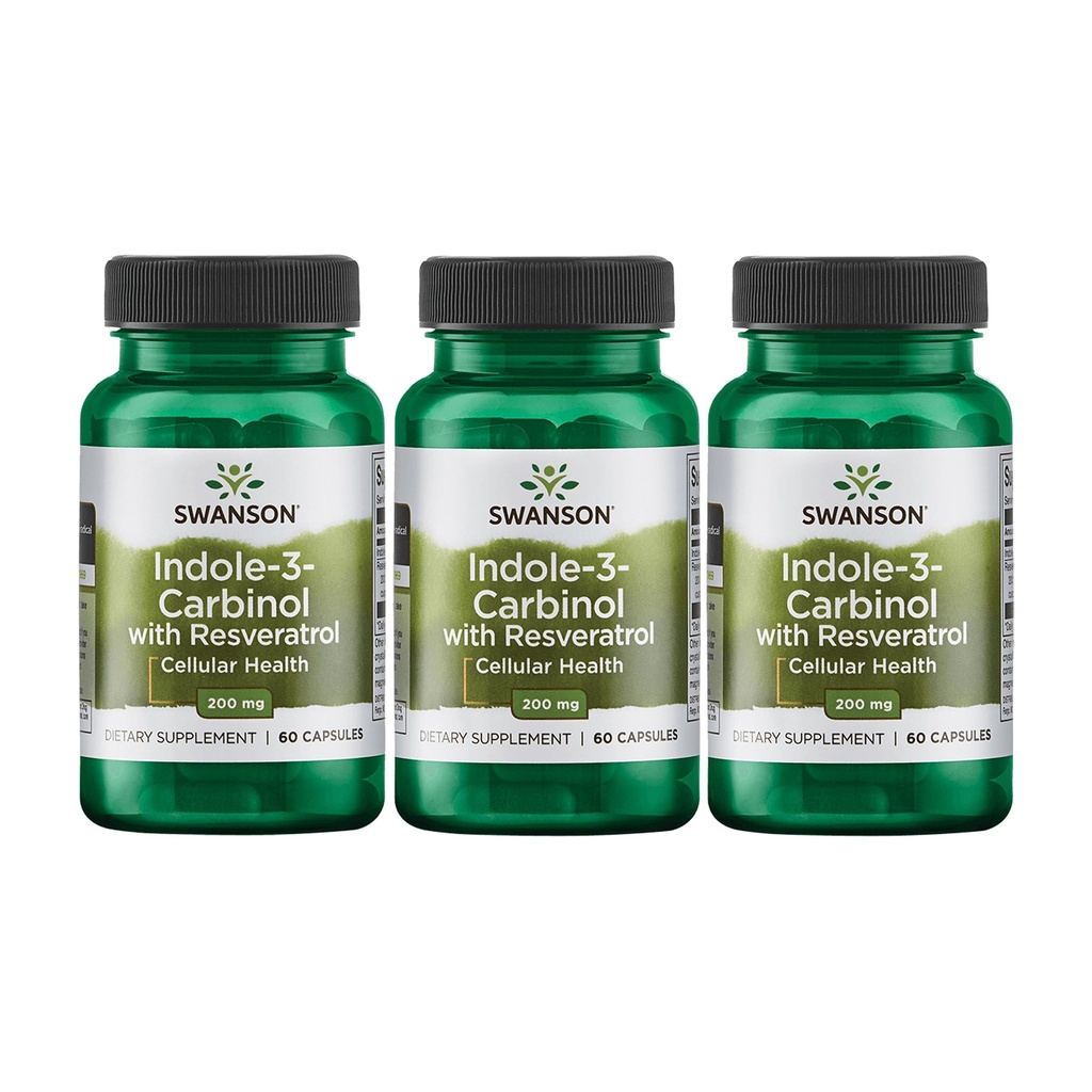 Swanson Indole-3-Carbinol z Resveratrolom - I3C dodatek za spodbujanje celične zaščite - naravni dodatek za pomoč ohraniti zdravo Hormonovo ravnovesje - (60 Kapsule, 200mg vsak) (3 Pack)