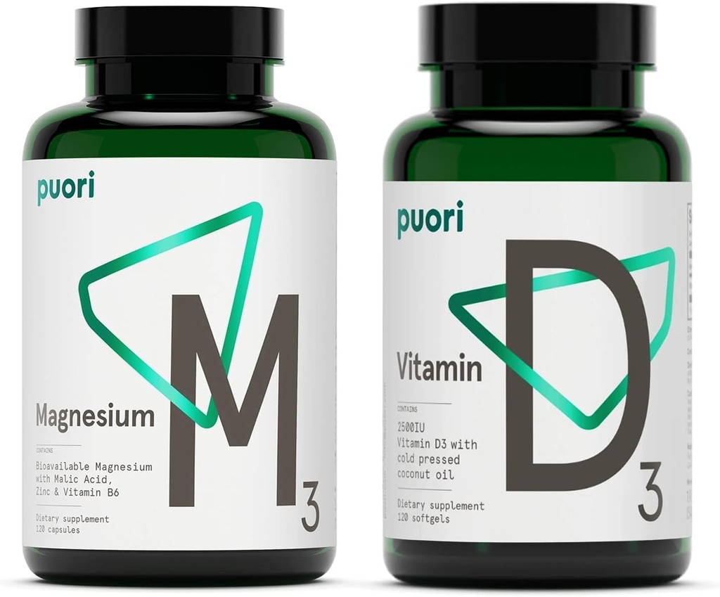 Puori Vitamin D3 in magnezijev cink dopolnilo za zdravo delovanje mišic, zdravje kosti, imunske podpore in kalcijev prevzem- ne-GMO in gluten-free