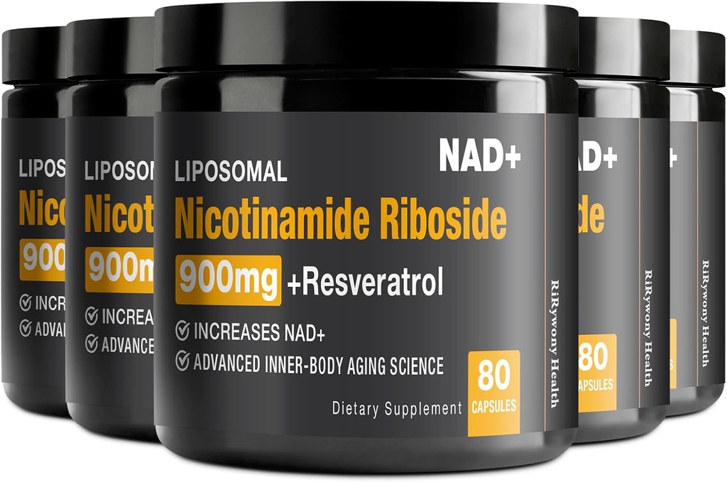 NAD dodatek - NAD+ z nikotinamidom Riboside (NR) in Resveratrol Quercetin 900mg Pure Organic NAD Plus za celična popravila zdravo staranje možganov funkcijo, 80 kapsule (Pack po 5)