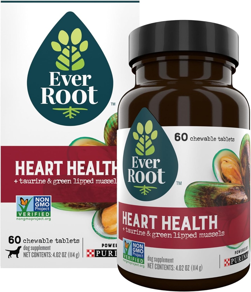 EverRoot Dog Heart Supplements Heart Health Žvečljive tablete s Tavrinom in Green-Lipped Mussels - 4.02 oz. Pločevinka