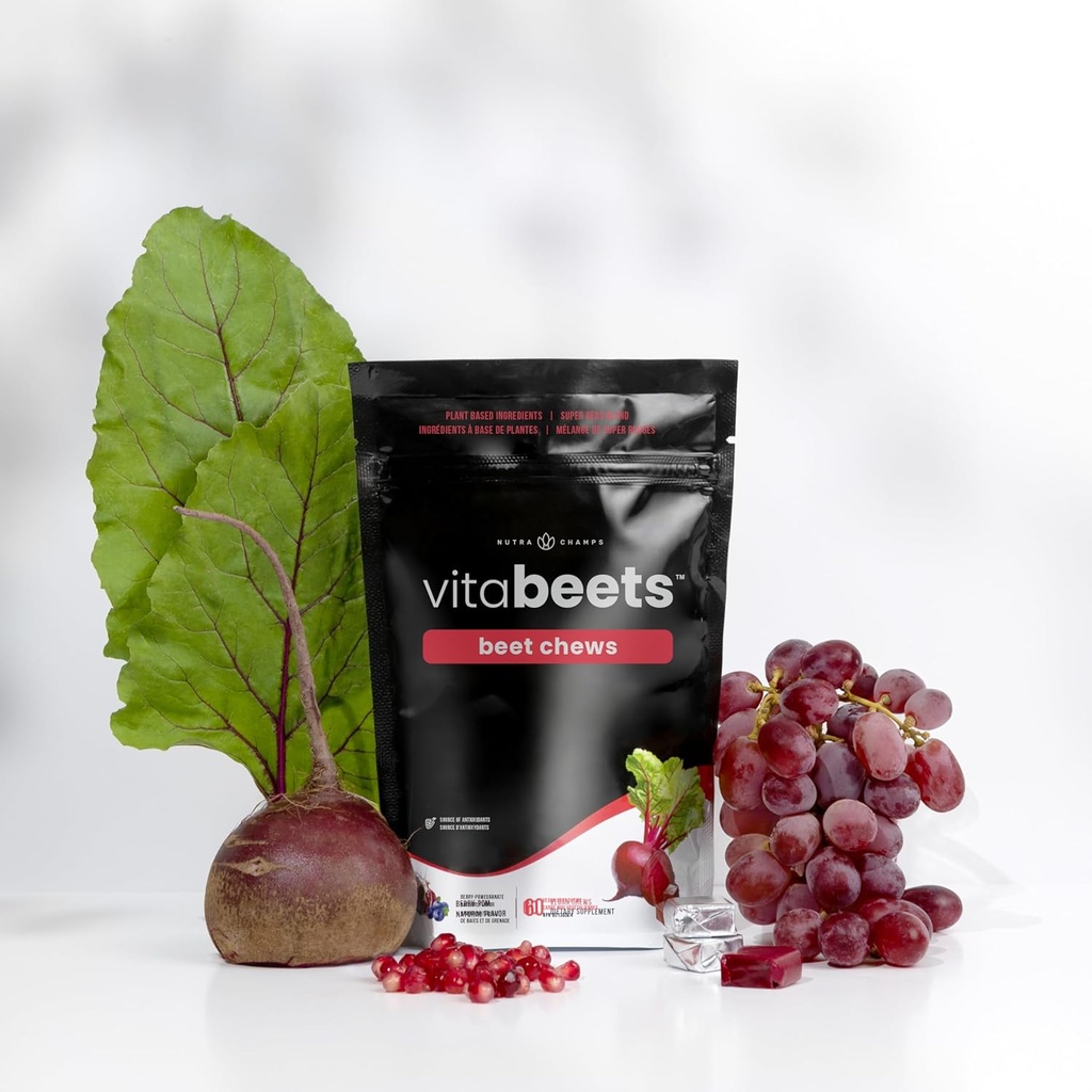 NutraChamps Beet Chews - Potent 750mg Izvleček korena pese - Heart Chews - Krvni pretok in kroženje Podpora dodatek - Super rdeče Mešanice - Beet Root Gummies alternativa - 60 Soft Chew