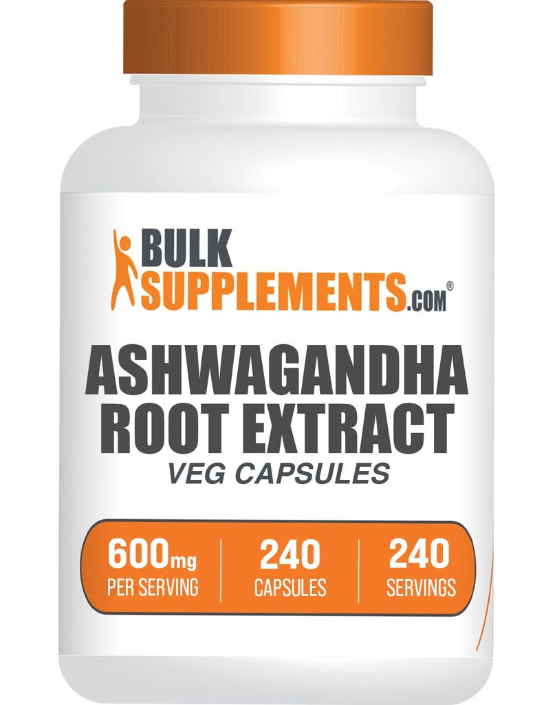 BulkSupplements.com Root Extract kapsule Ashwagandha - Ashwagandha 600mg, Ashwagandha dodatek, Root Kapsule Ashwagandha, Vegan & Gluten Free, 1 Kapsule na Serving, 240 Veg kapsule