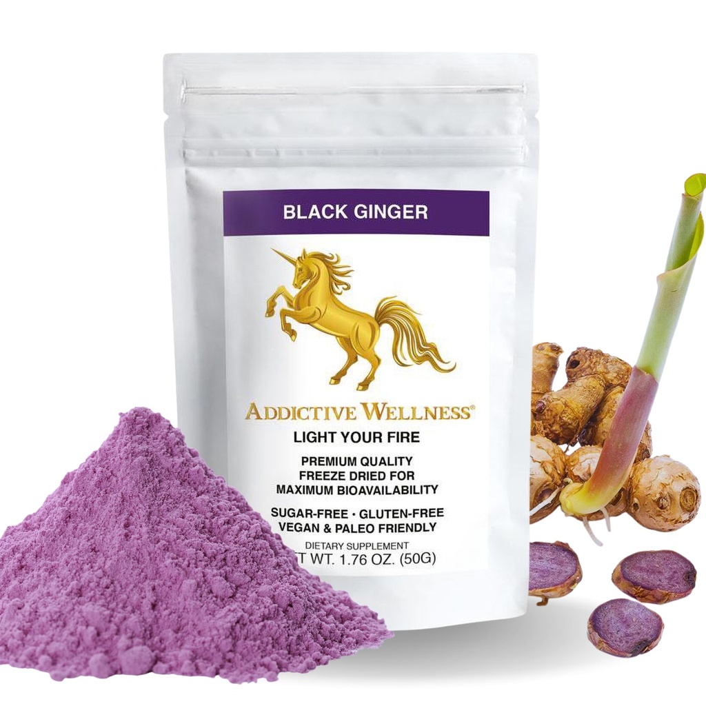 Addictive Wellness Thai Black Ginger za moške, Thai Ginger dodatek za podporo energetske Presnova, vzdržljivost in zmogljivost, zamrzovanje posušeni črni Ginger prašek, 50 Grams (1,76 Ounce), Vegan & Paleo