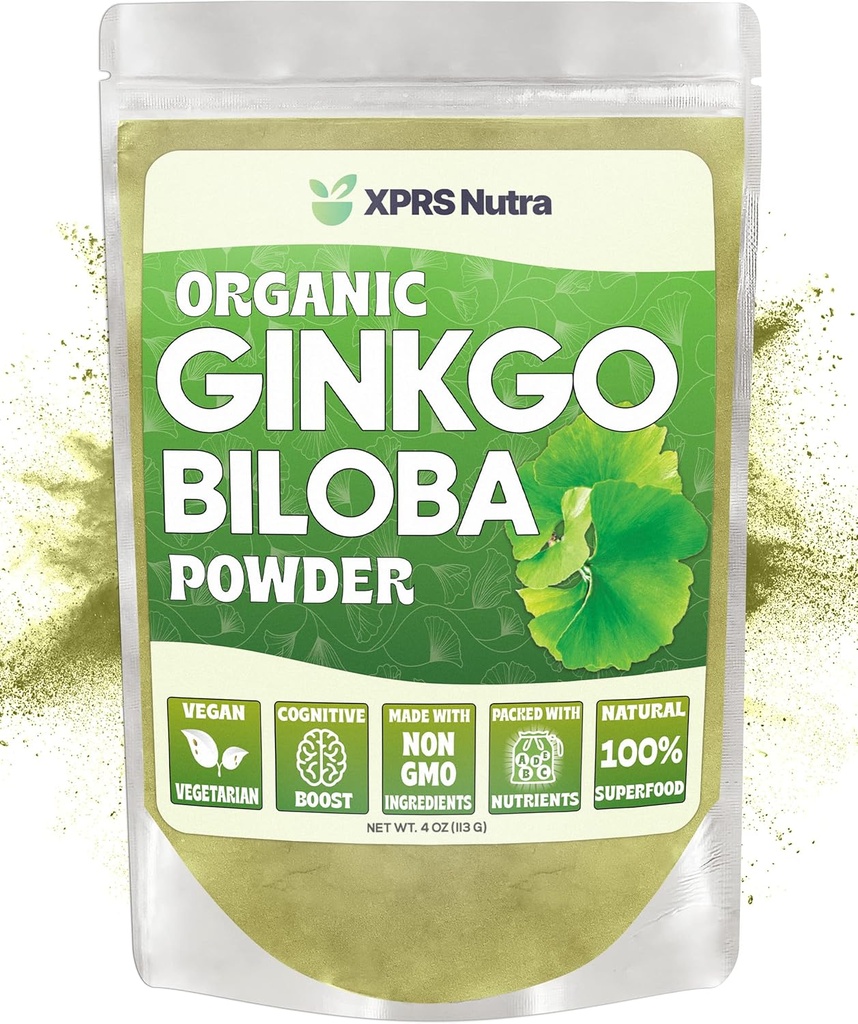 XPRS Nutra Organic Ginkgo Biloba Powder - Gingko Biloba Dodatki za kognicijo - Vegan prijazno Ginkoba Biloba Organic - Immuniteta povečanje Ginkgo Biloba Powder (4 oz)