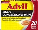 Advil Sinus Congestion and Pain, Sinus Relief Medicine, Bolečina Reliever in Reduciranje zvišane telesne temperature z Ibuprofen in Fenylefrine HCl - 20 Obložene tablete