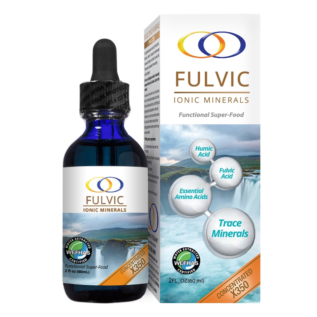 Optimalno organska voda Izvlečeni fulvični jonski minerali X350 - Patentirana bioaktivna fulvična kislina, huminska kislina, trace minerali, elektroliti in esencialne aminokisline - 8+ Mesečna zaloga!