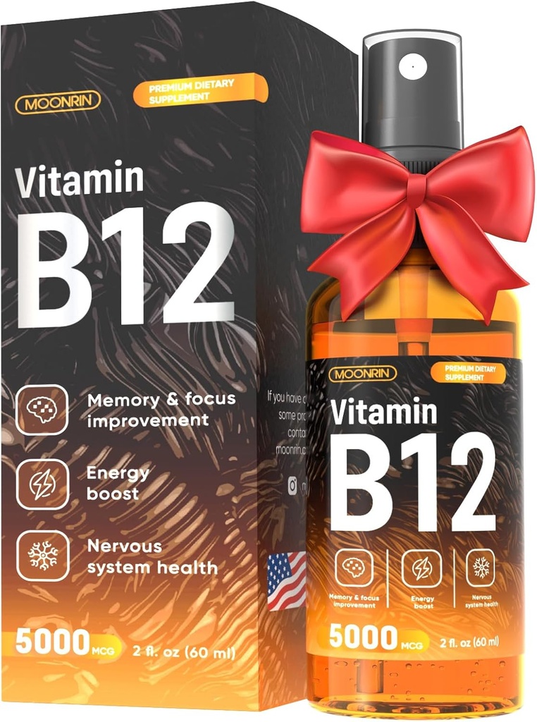 B12 Tekoči pršilo - Vitamin B12 Kapljice za energijo in živčne funkcije – Podpora možgani, spomin, Mood, Imunski sistem z B12 Podjezični vitamini – Največja moč Vegan B12 Dopolnilo – 2 Fl Oz