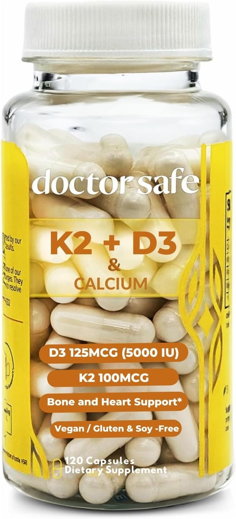 DOCTOR VARNI Vitamin D3 K2 s kalcijem in bioperinom MK7 + D3 5000iu US-Made Ne-GMO brez glutena (120 kapsul - oskrba po 4 mesecih)