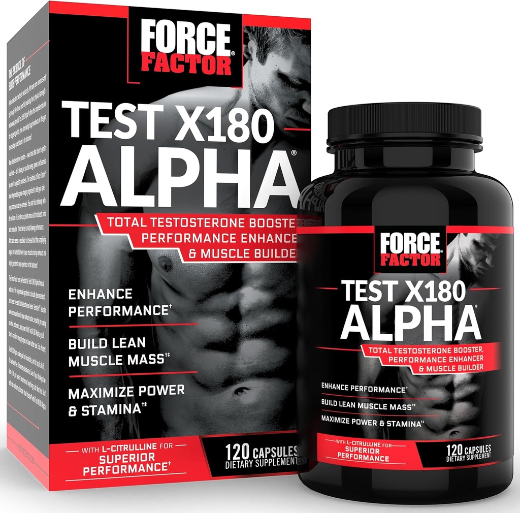 Sila Factor Test X180 Alpha Testosteron Booster za moške, Testosteron dodatek s patentiranim Fenugreek & L-Citrulin za spodbujanje Lean mišice, moč, energijo, moč in zmogljivost, 120 Kapsule