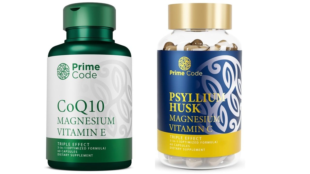Glavna koda CoQ10 250mg z magnezijevim glicinatom in vitaminom E, Psylium Husk Kapsule z magnezijevim citratom in vitaminom C
