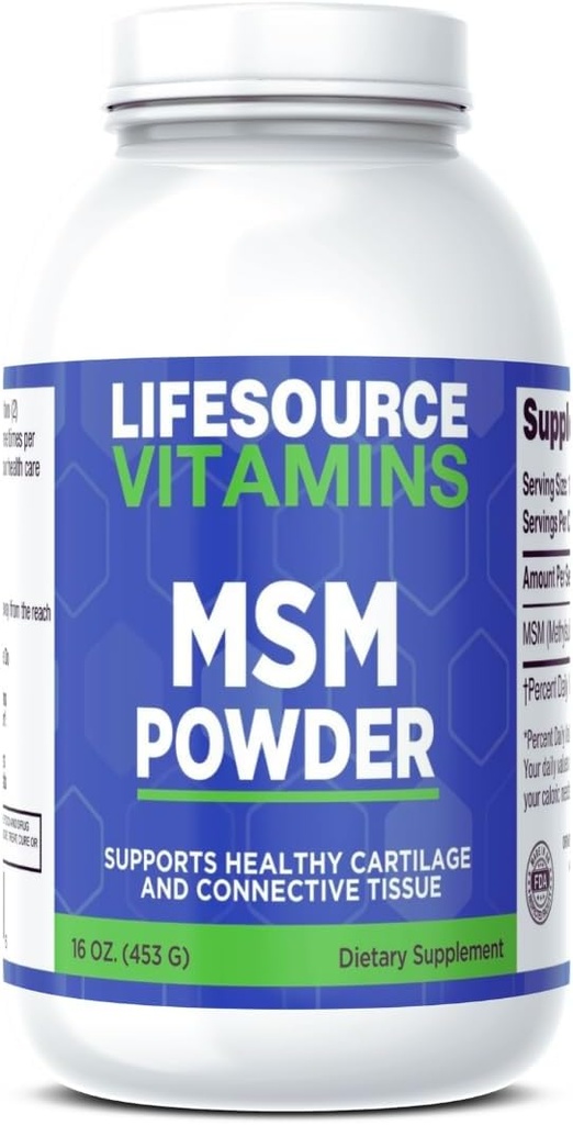 LifeSource Vitamini MSM prašek - 16 oz - Čisti in čisti - 226 Serving - 2000 mg na postrežbo