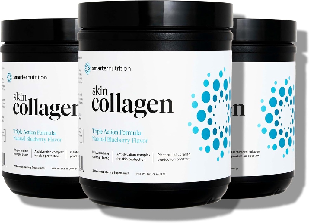 SMARTERNUTRITION Marine Collagen - peptidi tipa 1 in 3 z zeliščnimi antioksidanti za zdravje kože in las - vitamin E & C, zeleni čaj, jagodni prašek, Quercetin - (60 obrokov (3))
