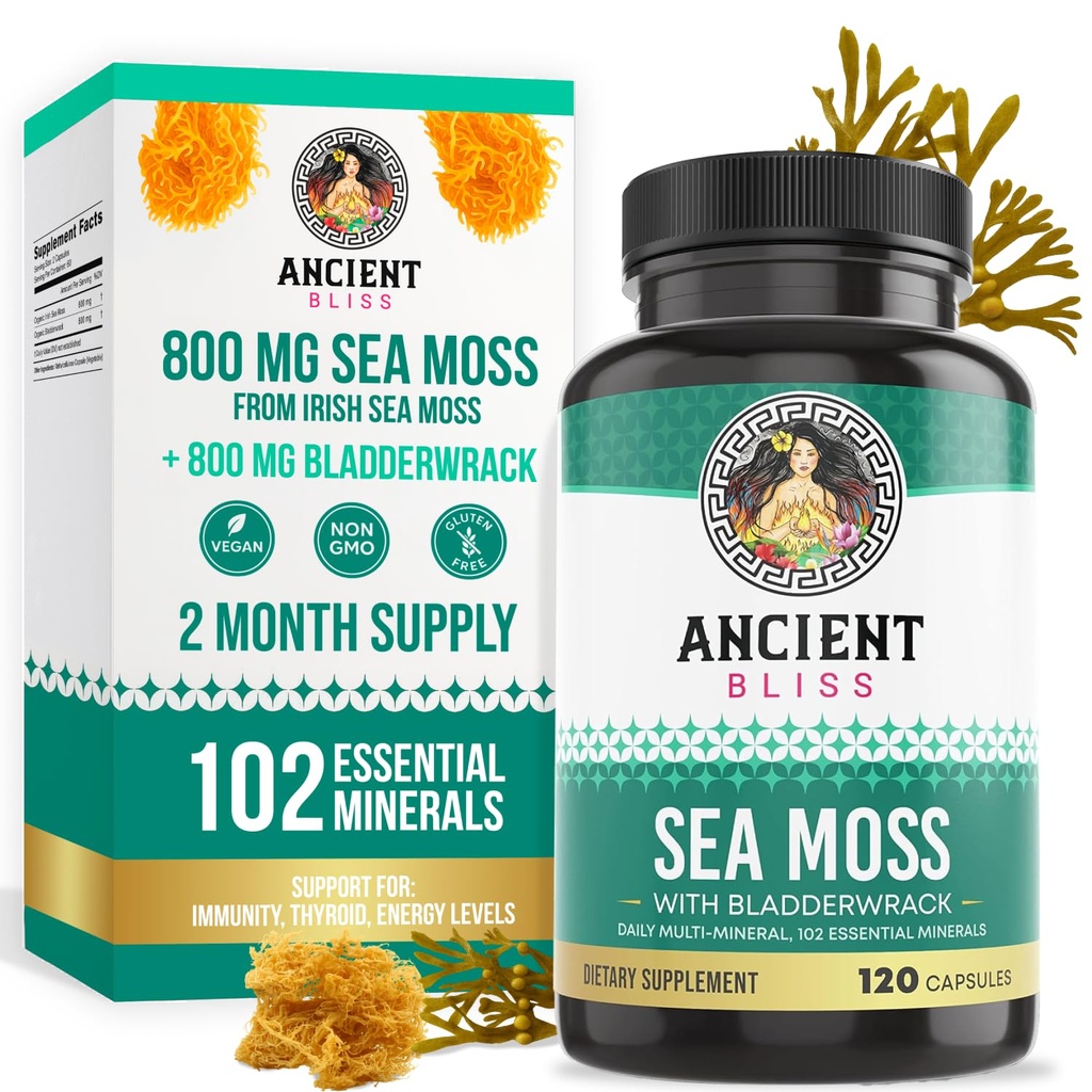 Ancient Bliss Organic Irish Sea Moss tablete - Dr Sebi Wildcrafted Seamoss Kapsule 