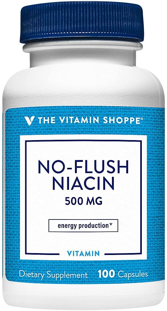 The Vitamin Shoppe No Flush Niacin 500MG, Podpira ravni holesterola že v normalnem območju, podpira presnovo in proizvodnjo energije, enkrat dnevno (100 kapsul)
