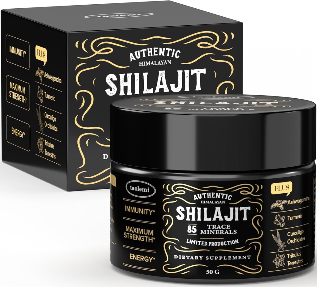 Shilajit Pure Himalaaan Organic, Taolemi 50g Jar Natural Shilajit Resin za moške in ženske, 85+ Trace Minerali in Fulvic Acid, Pure Himalaan Extract, Natural Energy and Vitality Engineer, 800MG, 62,5 Ser