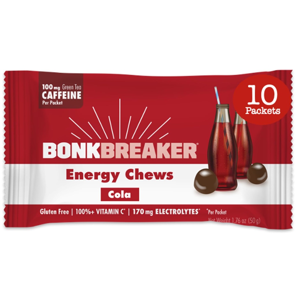 Bonk Breaker Energy Chews, Mlečni-free, Gluten-free sestavine za zagotavljanje hitro energijo in fokus, 1 Box 10 Packets, Cola
